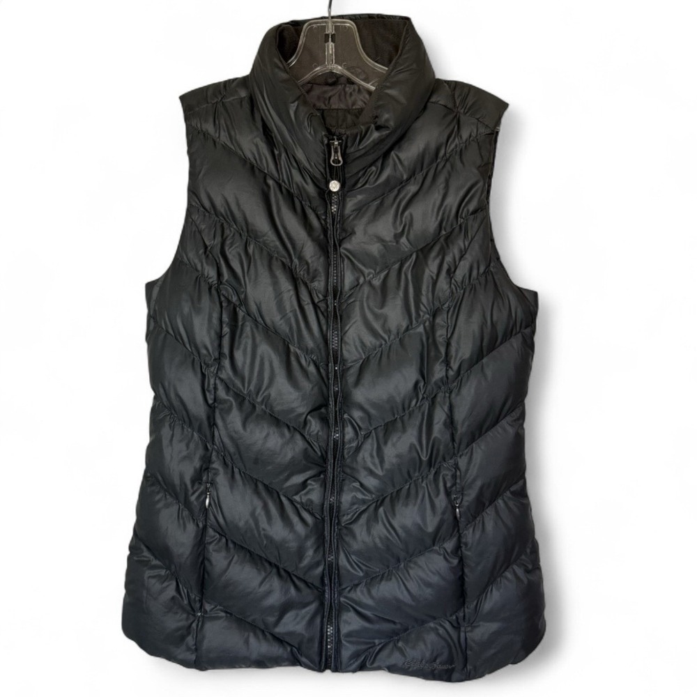 Eddie Bauer Vest Womens Small Black EB650 Down Puffer Quilted Full Zip Thick